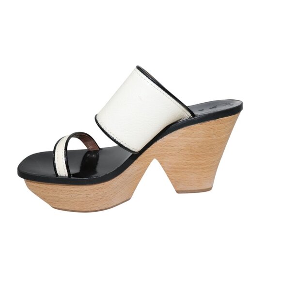 Y2K Vintage MARNI Two-Tone Wooden Platform Sandals Black & White Heels 39 - Picture 9 of 11